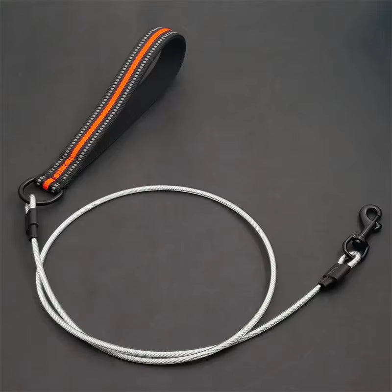 Chew Proof Dog Leash 4Ft Steel Cable Dog Lead with Reflective Soft Padded Handle Sturdy Waterproof Dog Leashes Puppy Rope