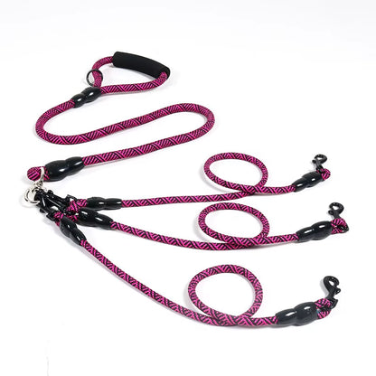 Nylon Weave Three Heads One Drag Three Dog Leash round Rope Pet Traction Belt Dog Chain Strong Safety Dog Lead Leash Foam Handle