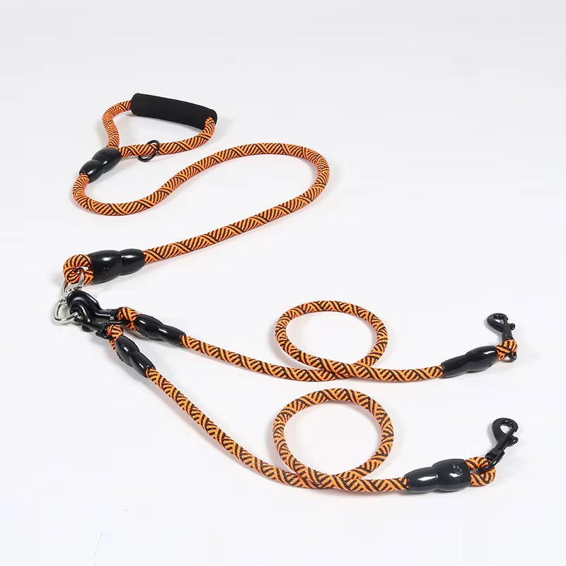 Nylon Weave Three Heads One Drag Three Dog Leash round Rope Pet Traction Belt Dog Chain Strong Safety Dog Lead Leash Foam Handle