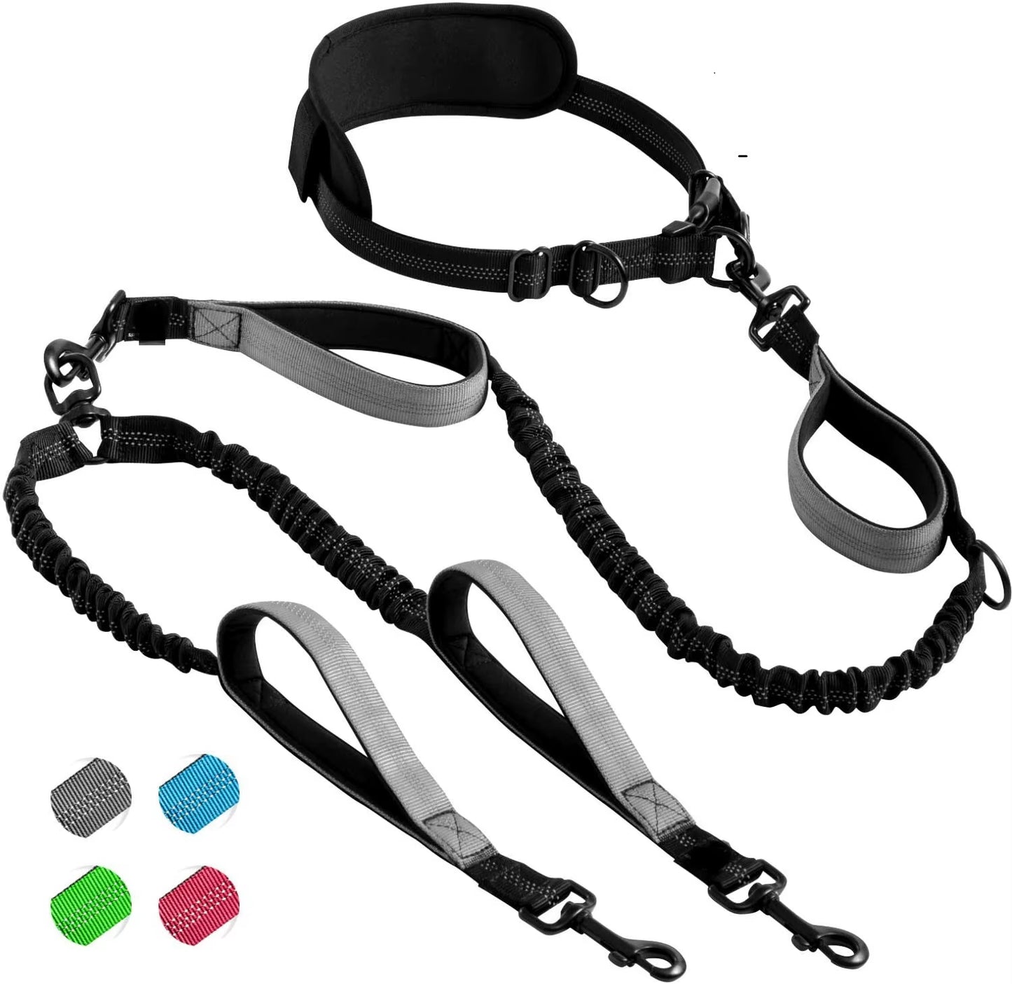 Upgrad Hand Free Double Dog Leash Reflective Dog Leash for Two Dog with Waist Pad Adjustable Dog Leasht