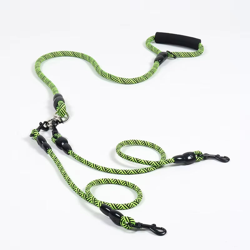 Nylon Weave Three Heads One Drag Three Dog Leash round Rope Pet Traction Belt Dog Chain Strong Safety Dog Lead Leash Foam Handle
