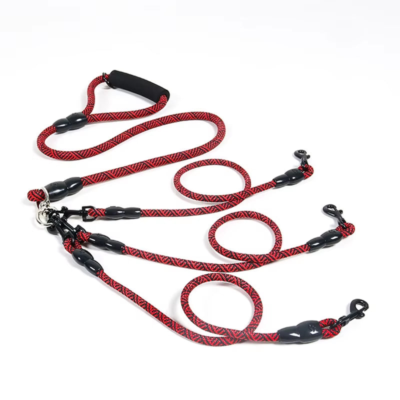 Nylon Weave Three Heads One Drag Three Dog Leash round Rope Pet Traction Belt Dog Chain Strong Safety Dog Lead Leash Foam Handle