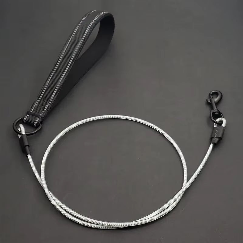 Chew Proof Dog Leash 4Ft Steel Cable Dog Lead with Reflective Soft Padded Handle Sturdy Waterproof Dog Leashes Puppy Rope