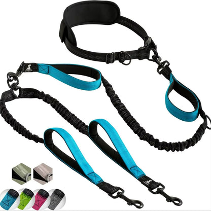 Upgrad Hand Free Double Dog Leash Reflective Dog Leash for Two Dog with Waist Pad Adjustable Dog Leasht
