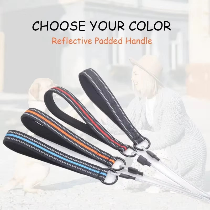 Chew Proof Dog Leash 4Ft Steel Cable Dog Lead with Reflective Soft Padded Handle Sturdy Waterproof Dog Leashes Puppy Rope