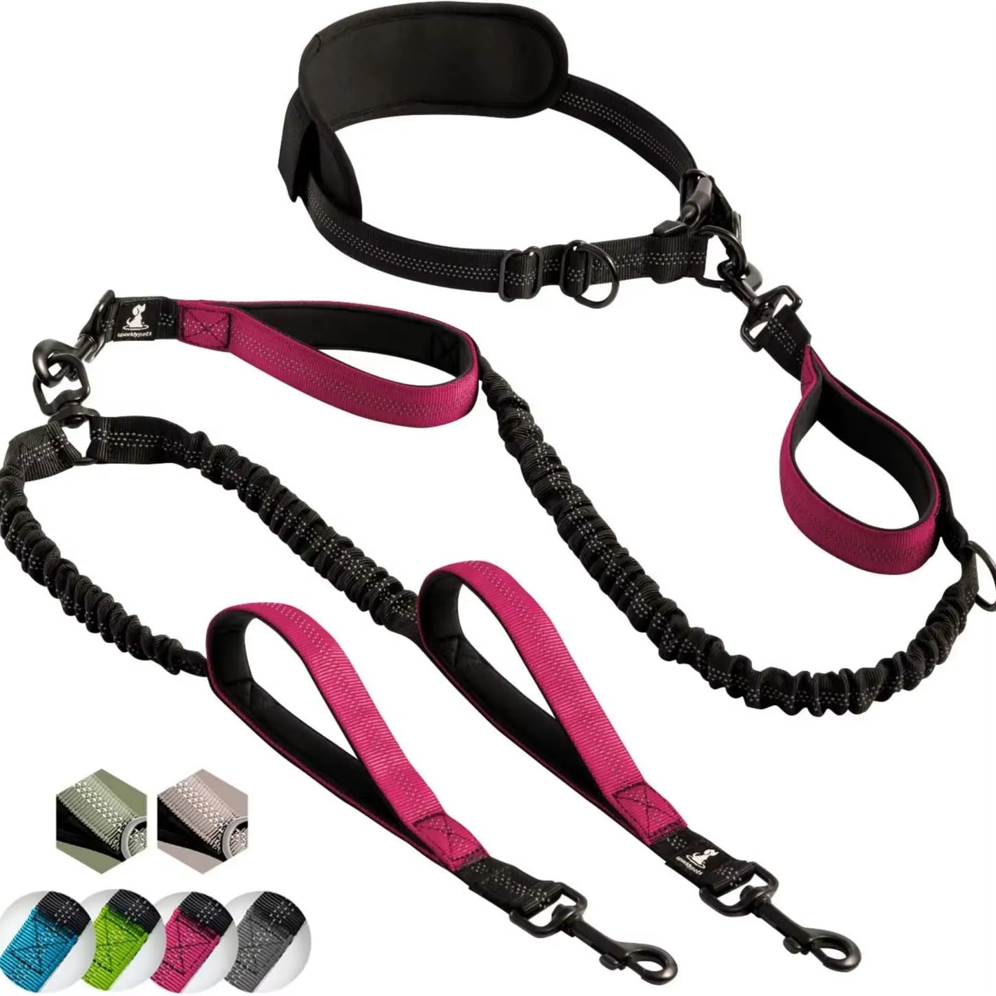 Upgrad Hand Free Double Dog Leash Reflective Dog Leash for Two Dog with Waist Pad Adjustable Dog Leasht