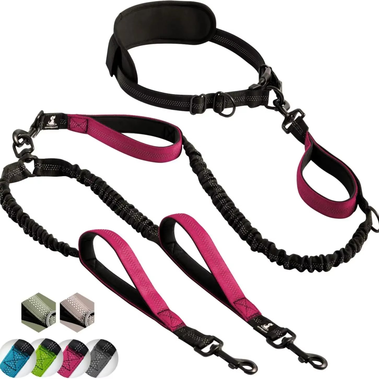 Upgrad Hand Free Double Dog Leash Reflective Dog Leash for Two Dog with Waist Pad Adjustable Dog Leasht