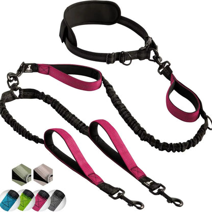 Upgrad Hand Free Double Dog Leash Reflective Dog Leash for Two Dog with Waist Pad Adjustable Dog Leasht