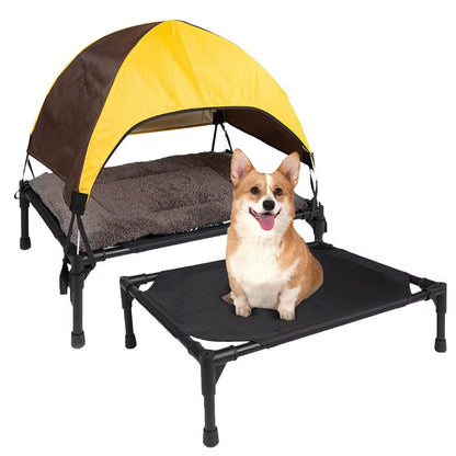 Outdoor Elevated Dog Bed Foldable Raised Pet Cot with Removable Canopy Shade Tent Breathable Dog Bed Carrying Bag for Camping