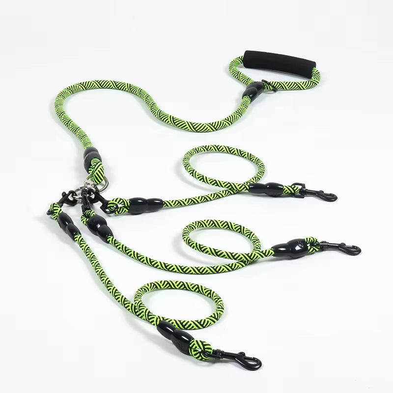 Nylon Weave Three Heads One Drag Three Dog Leash round Rope Pet Traction Belt Dog Chain Strong Safety Dog Lead Leash Foam Handle