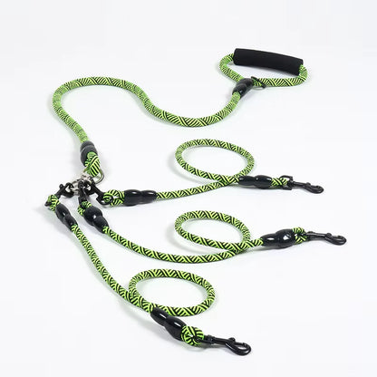 Nylon Weave Three Heads One Drag Three Dog Leash round Rope Pet Traction Belt Dog Chain Strong Safety Dog Lead Leash Foam Handle