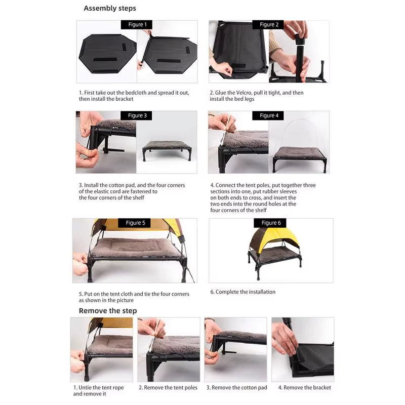 Outdoor Elevated Dog Bed Foldable Raised Pet Cot with Removable Canopy Shade Tent Breathable Dog Bed Carrying Bag for Camping