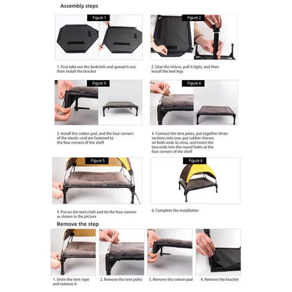 Outdoor Elevated Dog Bed Foldable Raised Pet Cot with Removable Canopy Shade Tent Breathable Dog Bed Carrying Bag for Camping