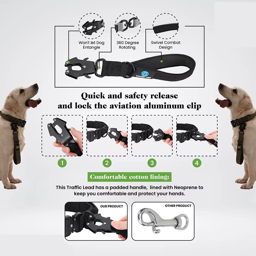Short Dog Leash Traffic Padded Handle Heavy Duty Short Nylon Dog Lead for Training Control Reflective Threads Pet Leash
