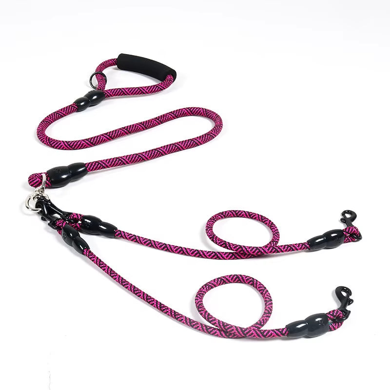 Nylon Weave Three Heads One Drag Three Dog Leash round Rope Pet Traction Belt Dog Chain Strong Safety Dog Lead Leash Foam Handle