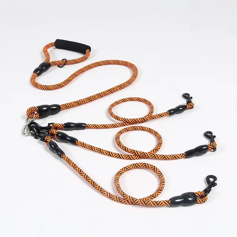 Nylon Weave Three Heads One Drag Three Dog Leash round Rope Pet Traction Belt Dog Chain Strong Safety Dog Lead Leash Foam Handle