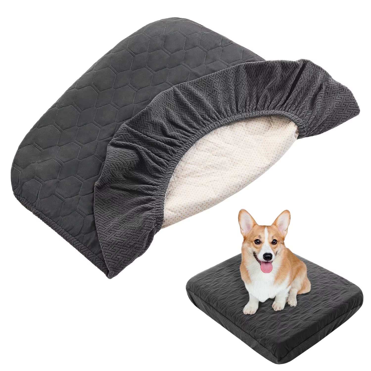 Waterproof Dog Bed Covers Replacement Washable Pet Hair Easy to Remove, Dog Pillow Cover Quilted, Bed Cover for Dog/Cat