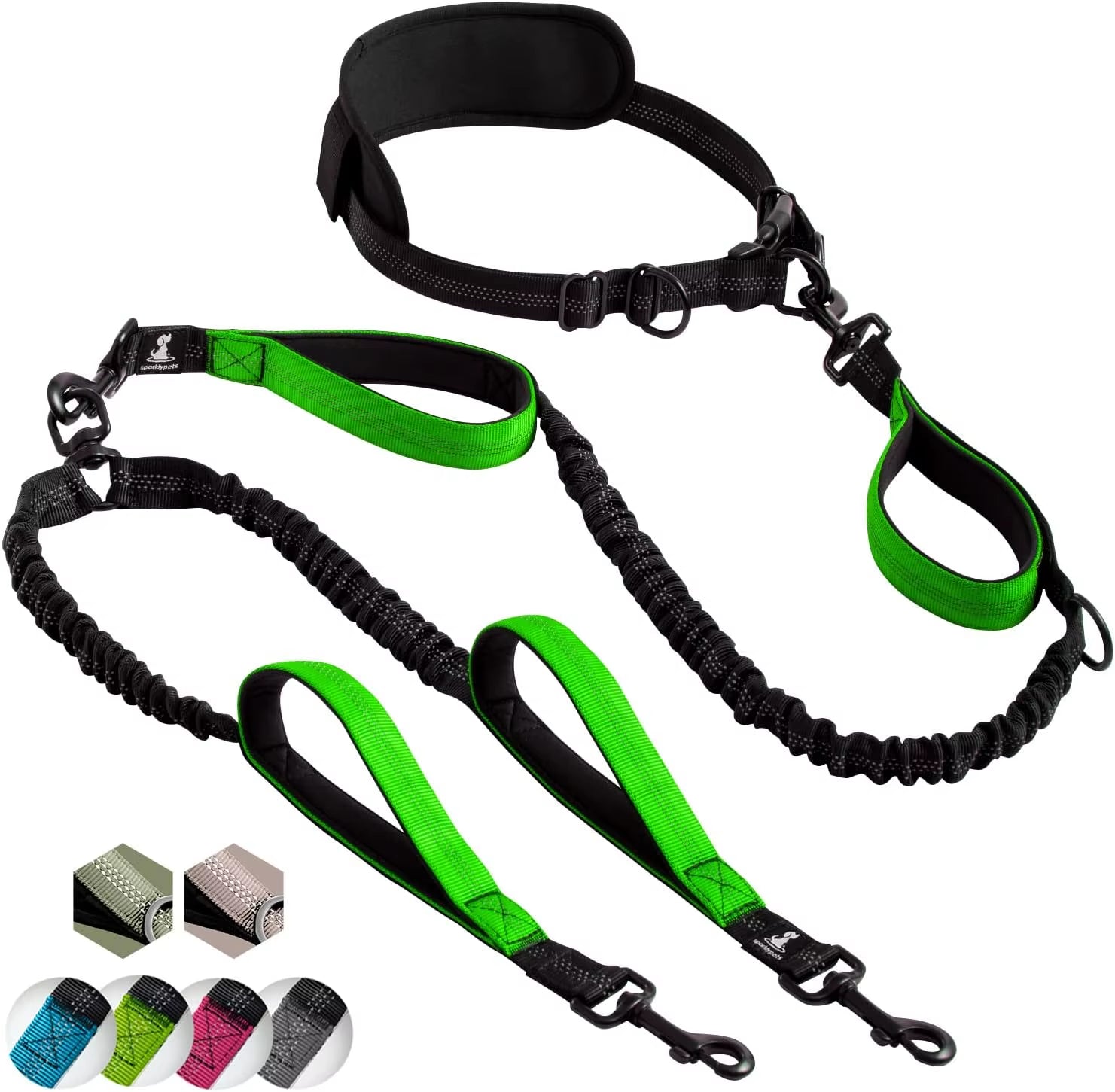 Upgrad Hand Free Double Dog Leash Reflective Dog Leash for Two Dog with Waist Pad Adjustable Dog Leasht