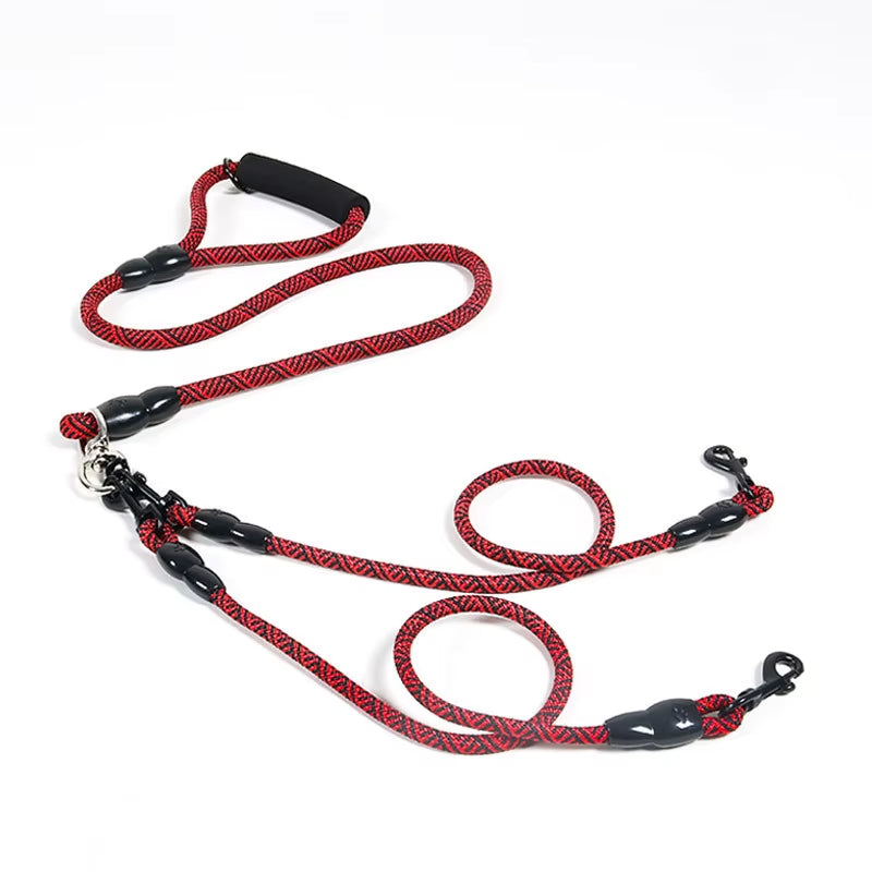 Nylon Weave Three Heads One Drag Three Dog Leash round Rope Pet Traction Belt Dog Chain Strong Safety Dog Lead Leash Foam Handle